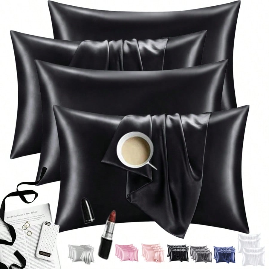 4-Piece Satin Pillowcase, Soft And Smooth Texture, Satin Solid Color Envelope Pillowcase, Reduce Hair Breakage And Prevent Wrinkles, A Must-Have For Bed