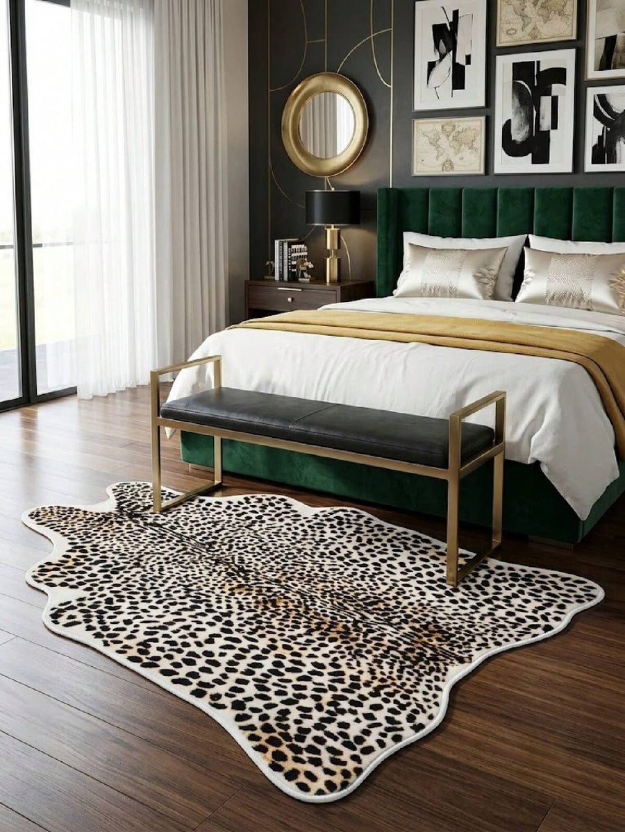 1pc Leopard Print Velvet Rug, Room Decor, Non-Slip Wear-Resistant, Noise-Reducing Sound-Absorbing, Skin-Friendly Soft, Easy To Clean, Living Room Carpet, Bedroom Rug, Bathroom Mat, Washable Carpet, Home Decor